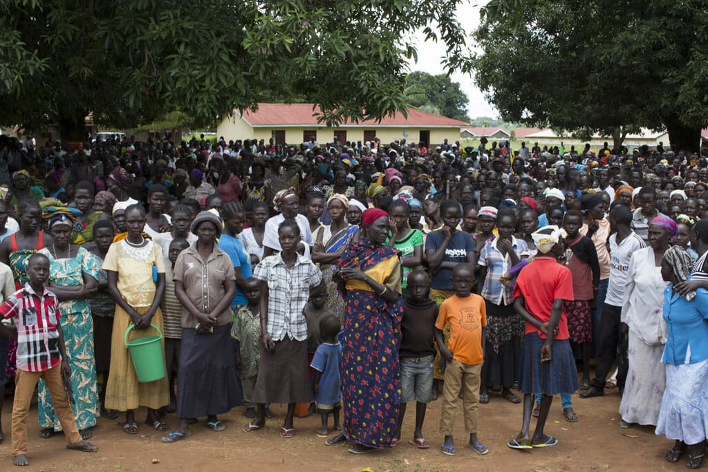 Thousands of internally displaced people gather at Emmanuel Church Compound in Yei, South Sudan.