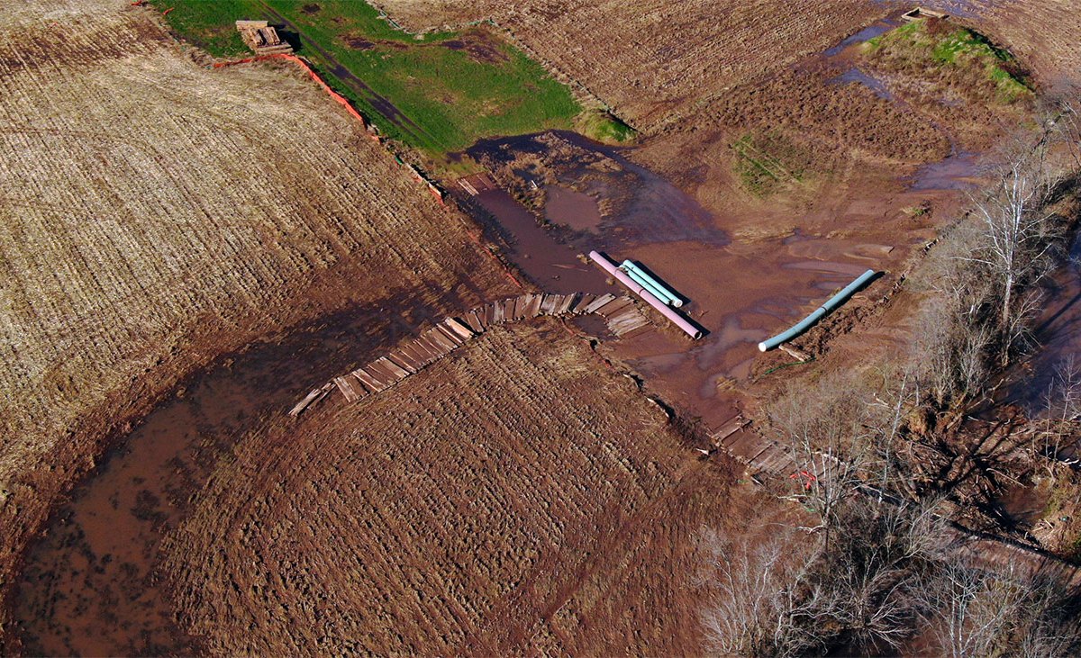 Aerial view of the Mountain Valley Pipeline construction, Franklin County, VA. Photo by Mountain Valley Watch.