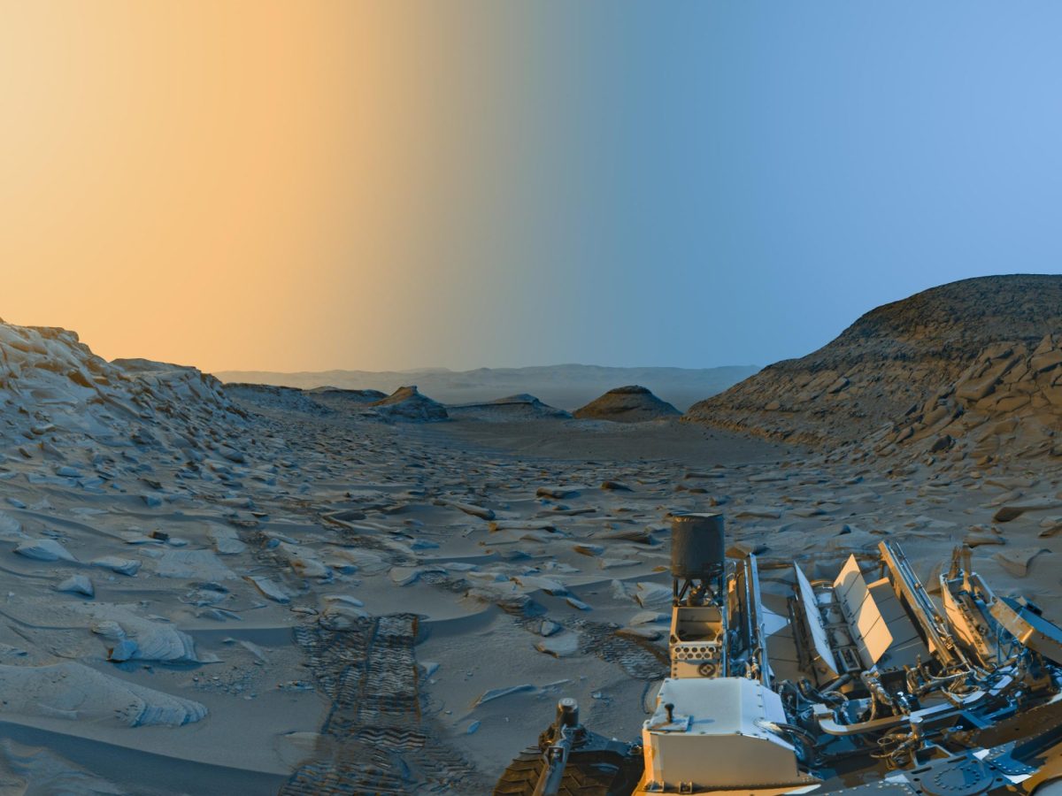 NASA’s Curiosity Mars rover used its black-and-white navigation cameras to capture panoramas of “Marker Band Valley” at two times of day on April 8. Color was added to a combination of both panoramas for an artistic interpretation of the scene. Credit: NASA/JPL-Caltech